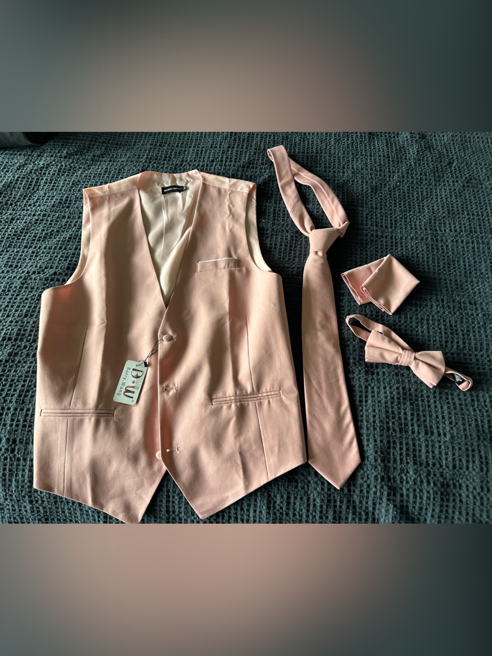 Blush Pink Men's Vest Set with Tie & Bow Tie